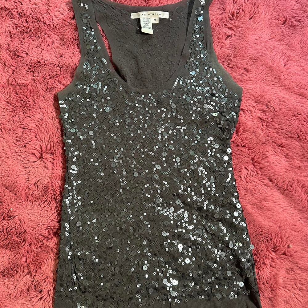 Y2k Gray Max Studio Sequin Mesh Cami - image 4